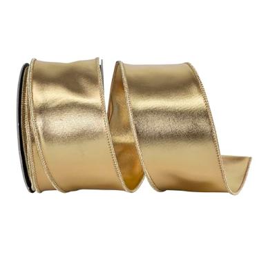 Imagem de Reliant Ribbon Fita espelhada Fantasy Metallic Deluxe frente e verso com fio, dourado