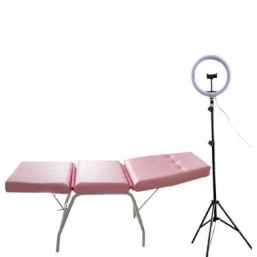 Imagem de Kit maca tres Posições Rosa estética Depilação+ Ring Light - Henvifer
