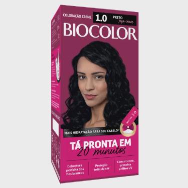 Imagem de Mini kit tinta de cabelo biocolor preto fundamental 1.0