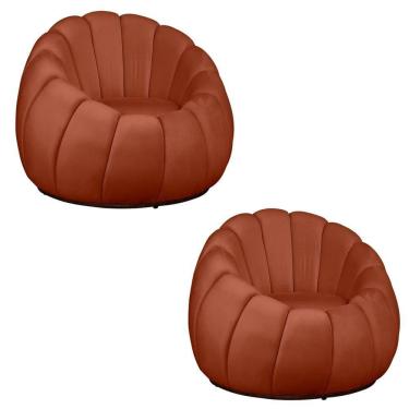 Imagem de Kit 02 Poltrona Decorativa Concha Base Arco Giratória Veludo Cor Terracota