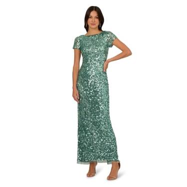 Imagem de Adrianna Papell Vestido longo feminino de malha com contas, Ardósia verde, 46