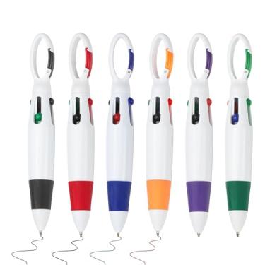 Imagem de PATIKIL Canetas esferográficas retráteis de 4 cores, 6 peças de caneta esferográfica de 1,0 mm com clipe de fivela, chaveiro para material de escritório, presente infantil, multicolorido