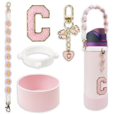 Imagem de Conjunto de monograma fofo de bota de silicone compatível com garrafa de água Owala 680 g - Acessórios perfeitos para Owala Tumbler, Owala Free Sip, Pink Owala, Black Owala, copo de café owala (rosa,