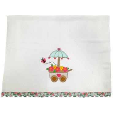Imagem de Pano de Prato Bordado Carrinho de Flores 68x48cm- AutoEstima