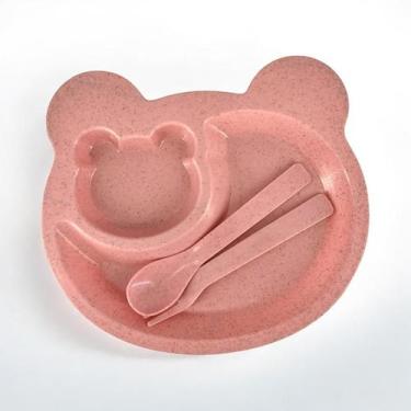 Imagem de Prato Infantil Pratinho 3 Peças Colher Garfo Prato Bebe Ursinho - DECO