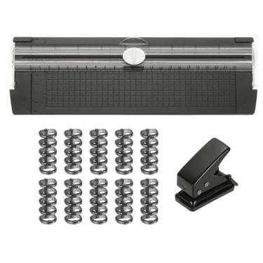 Imagem de PATIKIL Cortador de papel, cortador de papel A4 reto pequeno portátil com furador e fichário para artesanato, cartão de etiqueta, álbum de recortes, preto