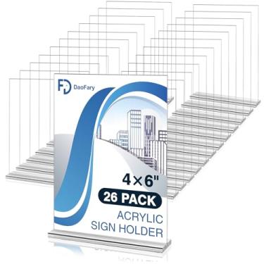Imagem de Daofary Pacote Com 26 Suportes De Acrílico Para Placas, 4 X 6, Suporte Transparente Placas Mesa, Panfletos Em Formato T, Dupla Face, Plástico Porta-Retratos Papel, Home Office, Menu, Varejo, Feira