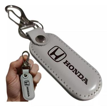 Imagem de Chaveiro Honda Couro Branco Chave Carro Mosquetão Gancho - RS