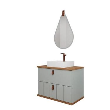 Imagem de Gabinete de Banheiro Milano 80 com Espelho Gota Pistache/Freijo - MGM