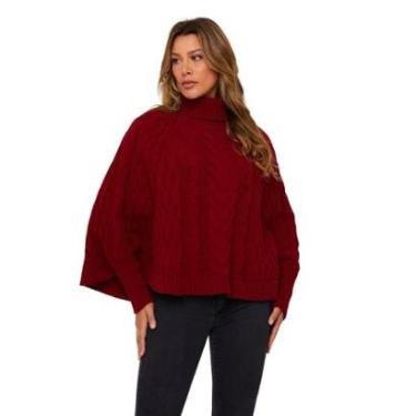 Imagem de Poncho Capa Pelerine Xale Feminino de Tricot Grosso Elegante Inverno TR8640 Cor:;Tamanho:M-Feminino