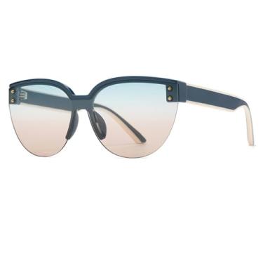 Imagem de VFDHN Óculos de sol feminino UV400 masculino PC meia armação Camping Praia Protetor solar Sombra (verde chá verde)