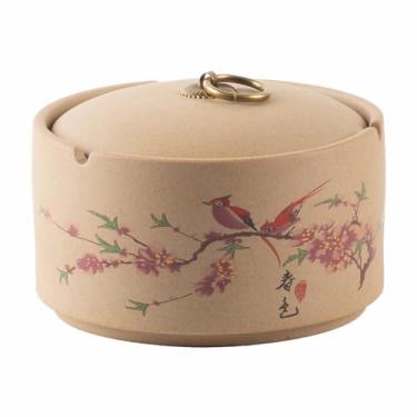 Imagem de Cinzeiros de mesa de cerâmica retro cinzeiro vintage de mesa com tampa à prova de vento clássica redonda para fumar para uso doméstico escritório ornamentos (tamanho: A)