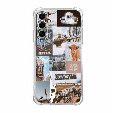 Imagem de mehidpur Capa caubói vaqueira para Samsung Galaxy S25, colagem retrô de arte de vida country ocidental, capa protetora de TPU macio na moda para Galaxy S25