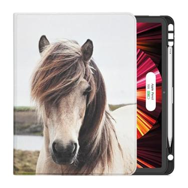 Imagem de TPACC Case for iPad 10th Generation 10.9 Inch 2022, PU Leather Protective Case Folding Stand Multiple Viewing Angles TPU Cover with Pencil Holder - Auto Wake/Sleep, Dirty White Horse