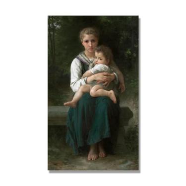 Imagem de NHLDZYH William Adolphe Bouguereau Impressões artísticas - Pintura de retrato - (As duas irmãs) - Pôster temático de mitologia grega - Pôster de decoração de parede vintage. Tela somente 60 x 102 cm