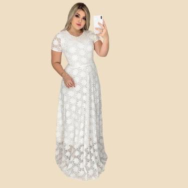 Imagem de Vestido Longo Renda Acinturado Mangas Curta Moda Evangélica - KOPYTTA,