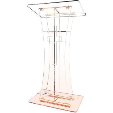 Imagem de Púlpitos Portáteis Acrílicos Do Suporte Do Pódio Da Igreja Do Diodo Emissor De Luz Para Igrejas Com Armazenamento, Púlpito Acrílico Desobstruído Da Igreja Do Pódio Com Cruz Para A Apresenta