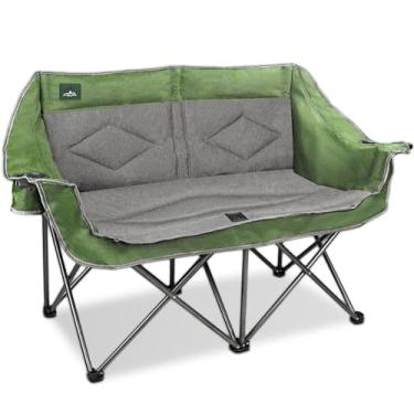 Imagem de Northroad Folding Loveseat Camping Chair Portable Double Duo Full Padded Garden Chair for 2 Person Sofa w/ 2 Cup Holder,Wine Glass Holder,Mesh Storage,Support 600lbs for Picnic Beach Travel (Green)