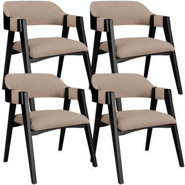Imagem de Kit 4 Cadeiras Sala De Jantar Estar Living Estofada Suran L02 Preto Linho Bege Escuro - Lyam Decor