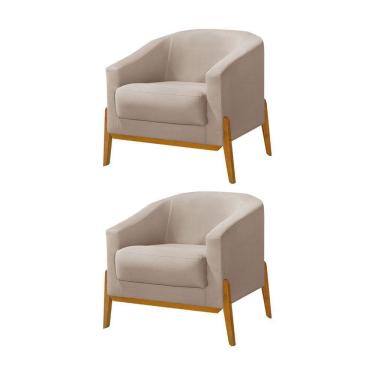 Imagem de Kit 2 Poltronas Living Base Em Madeira Maciça Flórida Veludo Bege - Bege