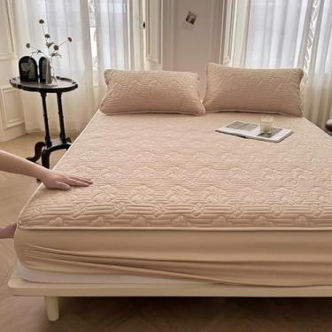 Imagem de Lençol de cama impermeável de algodão macio de luxo, respirável, lavável, protetor de colchão, colcha de cama elástica quente para solteiro/casal/Queen/King cáqui||200 x 220 cm/(199.9 cm x 220.0 cm)