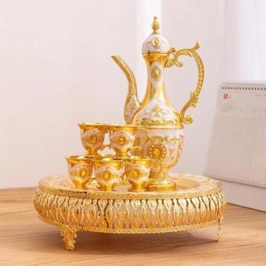 Imagem de Conjunto de metal turco, Bandeja de chá e bule para servir chá, 6 copo