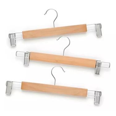 Imagem de Kit c/ 3 Cabides de Madeira com Presilha Ideal para Calças, Saias, Camisetas, Camisas, Bermudas, Roupas