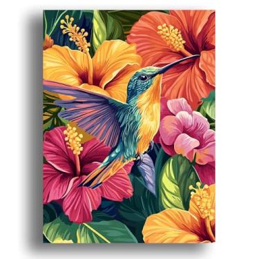 Imagem de Zariocy Kits de pintura por números para adultos - Conjunto de pintura a óleo DIY beija-flor em tela - Kit de pintura animal por números para iniciantes e ideal para decoração de casa 41 x 50 cm