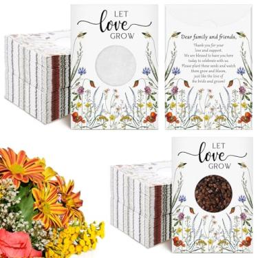 Imagem de Fumete 50 peças de lembrancinhas de casamento Let Love Grow para convidados a granel vazio envelope kraft com janela flor pacotes de armazenamento de sementes resseláveis para lembrancinhas de festa