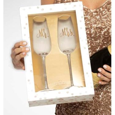 Imagem de The Paisley Box Taças de champanhe de cristal, 170 g, Mr. & Mrs, casamento, com caixa de presente
