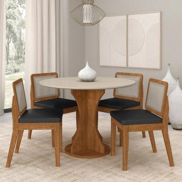 Imagem de Mesa Redonda Andria 4 Cadeiras Sextavadas Freijó/off/corino Pto - M.a