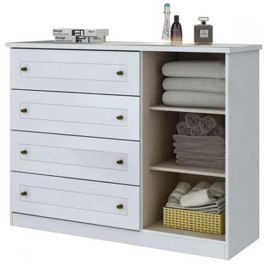 Imagem de Jogo de Quarto com Roupeiro 4 Portas e Cômoda Americano - Móveis Henn Branco