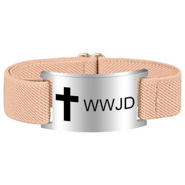 Imagem de Pmormyy Pulseira de cruz com versículo bíblico para mulheres e homens, pulseira ajustável de presente de Jesus é rei cristão WWJD, One Size, Aço inoxidável, Sem Pedra Preciosa