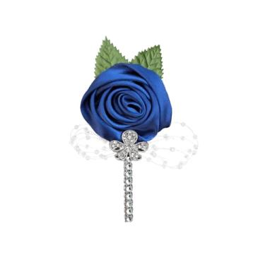 Imagem de Broche de noiva de cetim flor rosa para mulheres homens tecido folha pérolas strass flor artificial padrinhos noivo vestido de festa de casamento terno buquê corsage broches alfinetes joias delicadas