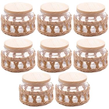 Imagem de Conjunto 8 Potes Herméticos 350ml Vidro Sisal Tampa Madeira Porta Mantimentos