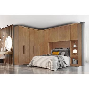 Imagem de Quarto Modulado Rizon 5 Peças (1 Armário Ponte + 1 Closet + 2 Guarda Roupas + 1 Complemento) QC202 Freijo Cumaru - Novo Horizonte