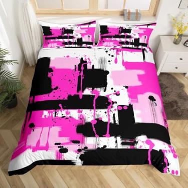 Imagem de Feelyou Conjunto de capa de edredom de arte abstrata para crianças, meninos, meninas, tamanho queen, aquarela, ultramacio, geométrico, capa de edredom de arte moderna, decoração de quarto, roupa de