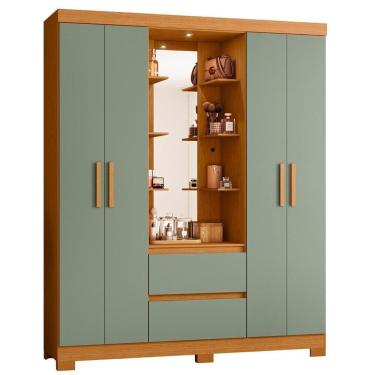 Imagem de Guarda Roupa Casal Capelinha Olímpia 4 Portas E 2 Gavetas Cinamomo-sálvia Com Espelho - Móveis Albatroz Cinamomo-sálvia