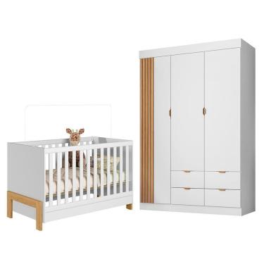 Imagem de Jogo De Quarto Infantil Ayla Com Guarda Roupa E Berço Branco Acetinado - Phoenix Baby Branco Acetinado