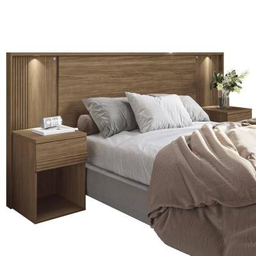 Imagem de Cabeceira Extensível Bourbon Casal Queen Ripada Jatobá Com Led - Santos Andirá Jatobá