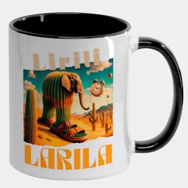 Imagem de Caneca Branca com Alça e Interna Preta 325ml - Lirili Larila Meme Brainrot