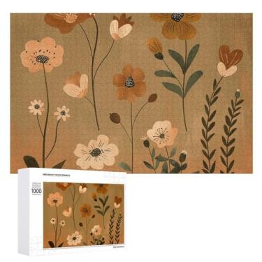 Imagem de Quebra-cabeça para adultos 1000 peças quebra-cabeça desafiador grupo de flores marrons quebra-cabeça com letras na parte de trás quebra-cabeça personalizado perfeito para noites de jogo