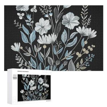 Imagem de Quebra-cabeça para adultos 1000 peças quebra-cabeça desafiador flor silvestre padrão de linha com letras na parte de trás quebra-cabeça personalizado perfeito para noites de jogo