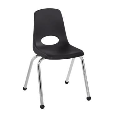 Imagem de Cadeira escolar 40,6 cm, assento empilhável para estudantes com pernas de aço cromado e deslizadores esféricos; para sala de aula, escola em casa ou escritório - preta, 11559-BK