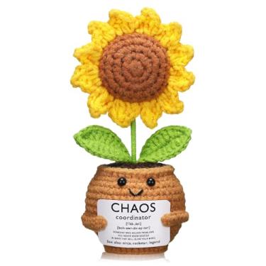 Imagem de Wavwavw 1 Set Chaos Coordinator Gifts for Christmas Thank You Gift Positive Handmade Christmas Sunflower Crochet with Card Inspirational Employees Appreciation Favor for Coworker Women (Sunflower)