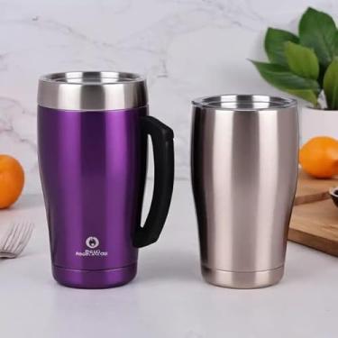 Imagem de Copo Térmico Parede Dupla em Aço Inox Roxa 350ml com Tampa Rosqueável - Estilo Liso