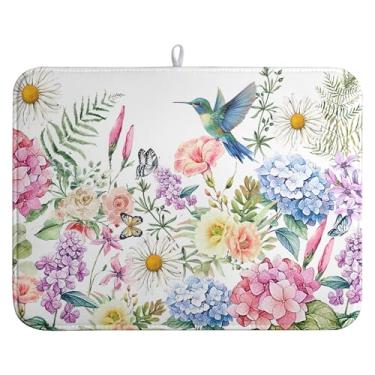 Imagem de farg Tapete De Secagem Pratos Com Estampa Pássaros Florais Primavera, Flores Borboletas Verão, Almofada Cozinha, Secador Absorvente Margaridas Para Bancadas, Escorredor Microfibra (18 X 24 Pol.)