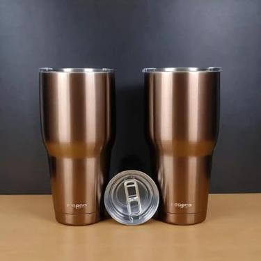 Imagem de Copo Térmico Parede Dupla em Aço Inox Marrom 900ml com Canudo - Estilo Premium