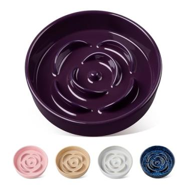 Imagem de vancasso Tigela de alimentação lenta para cães, 0,6 xícaras, prato de comida para cães de cerâmica para comedores rápidos, raças pequenas, tigela de quebra-cabeça para cães e gatos pequenos, roxo