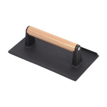 Imagem de Ioensy Prensa para hambúrguer, prensa para bife, ferro fundido, multifuncional, amassador de carne, cabo de madeira, ergonômico para cozinhar, churrasco, 22.5 Cm X 12.5 Cm